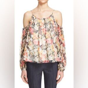 Maylin' Silk Cold Shoulder Floral Print Blouse